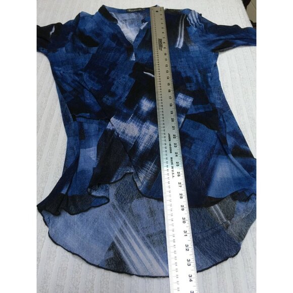 Creation Women Split Neck 3/4 Sleeve Printed Hi Low Tunic Top Blouse Medium Blue - Picture 6 of 8